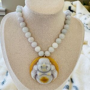 Elegant Certified Grade A Burma Jade Hand Carved Buddha Pendant with Necklace